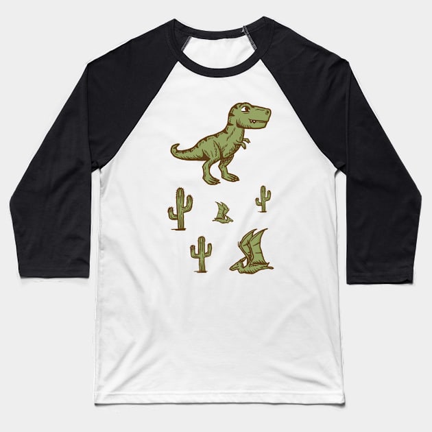 Vintage cute Trex & pterodactyl with Cactuses Baseball T-Shirt by lightsonfire